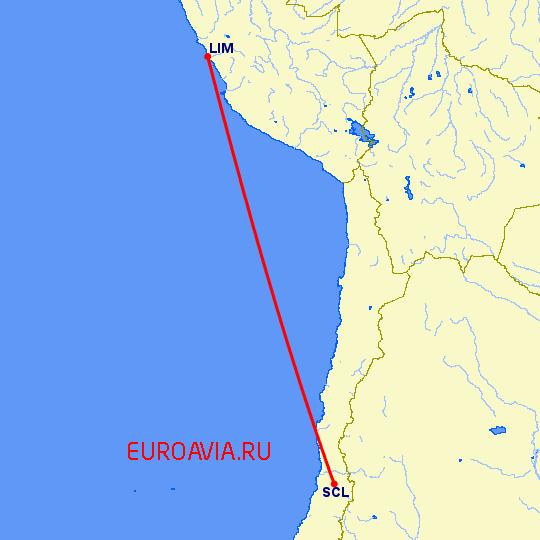 перелет Лима — Сантьяго на карте