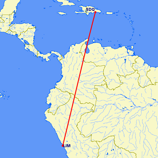 перелет Лима — Санто Доминго на карте