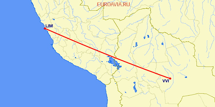перелет Лима — Санта Круз Айленд на карте