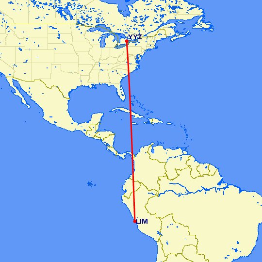 перелет Лима — Торонто на карте