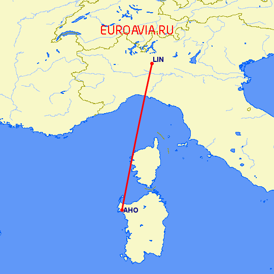 перелет Милан — Альгеро на карте