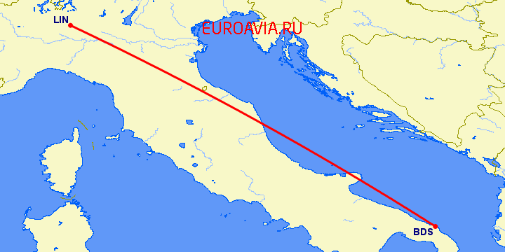 перелет Милан — Бриндизи на карте