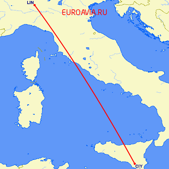 перелет Милан — Комизо на карте