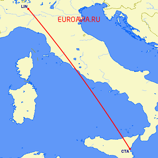 перелет Милан — Катания на карте