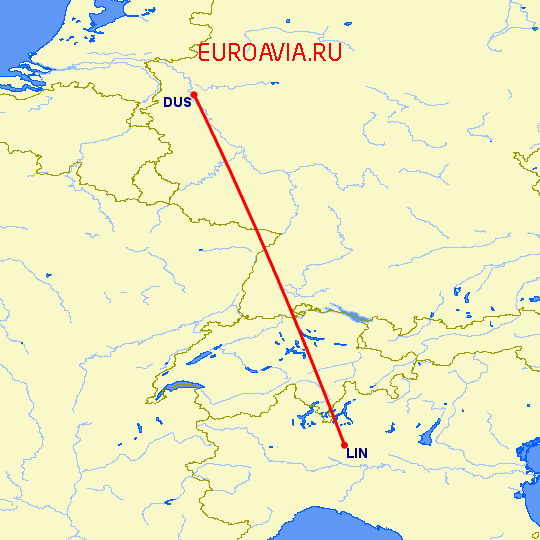 перелет Милан — Дюссельдорф на карте