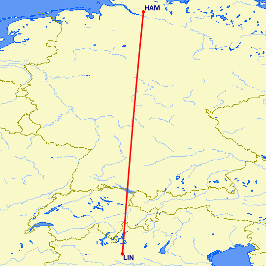 перелет Милан — Гамбург на карте