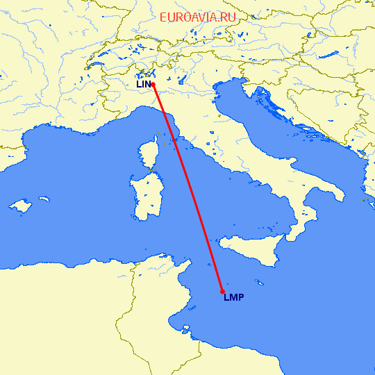 перелет Милан — Lampedusa на карте