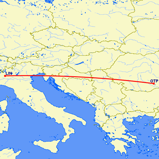 перелет Милан — Бухарест на карте