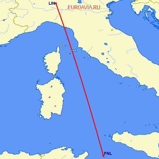 перелет Милан — Pantelleria на карте