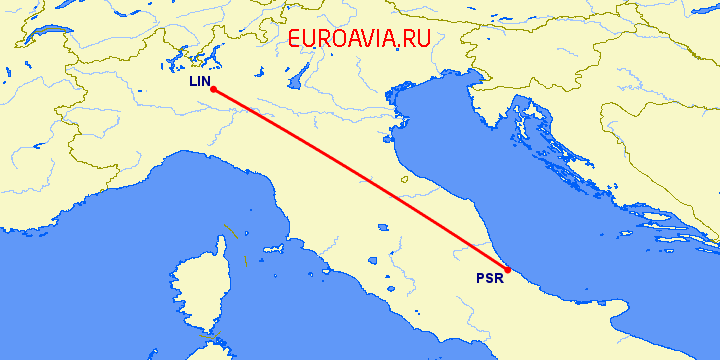 перелет Милан — Пескара на карте