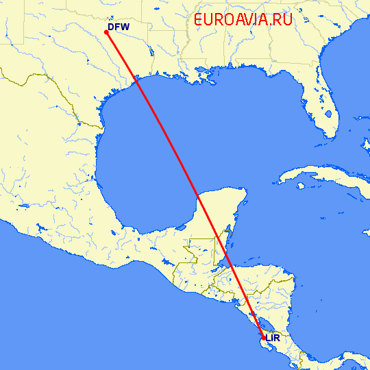 перелет Либерия — Даллас на карте