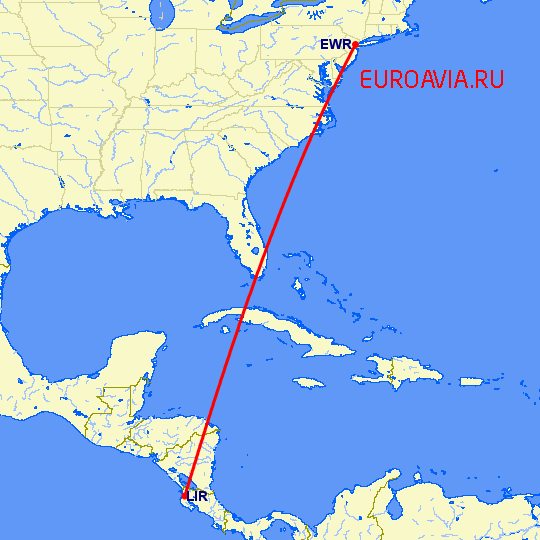 перелет Либерия — Ньюарк на карте