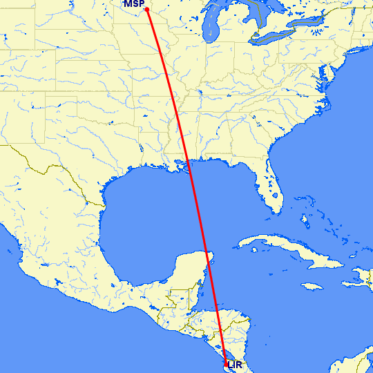 перелет Либерия — Миннеаполис на карте