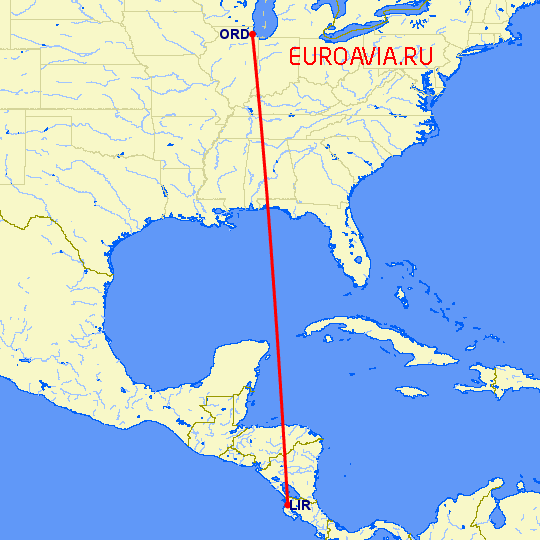 перелет Либерия — Чикаго на карте