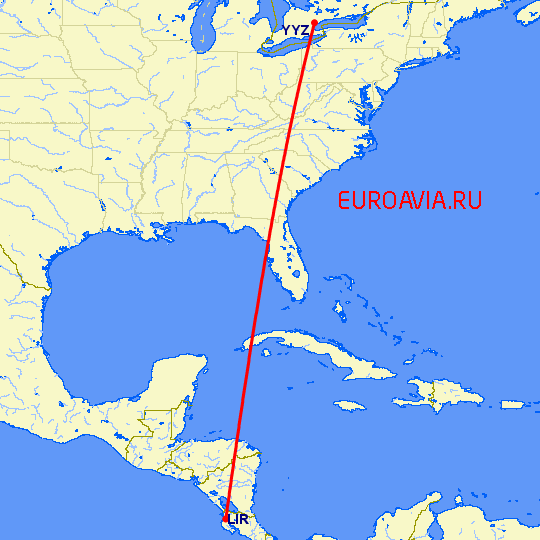 перелет Либерия — Торонто на карте