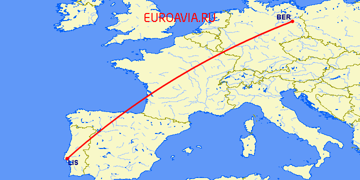 перелет Лиссабон — Берлин на карте
