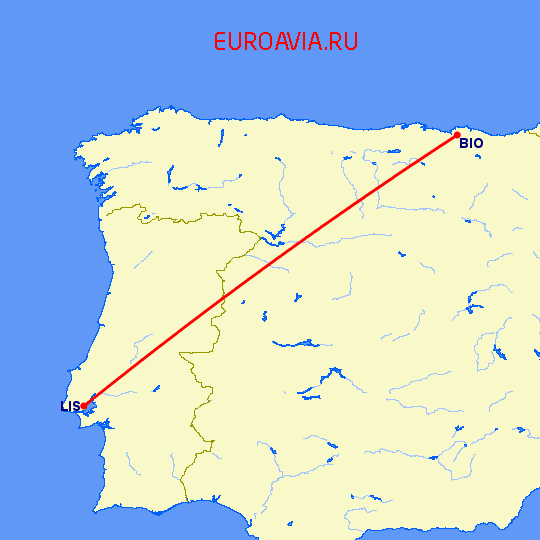 перелет Лиссабон — Бильбао на карте