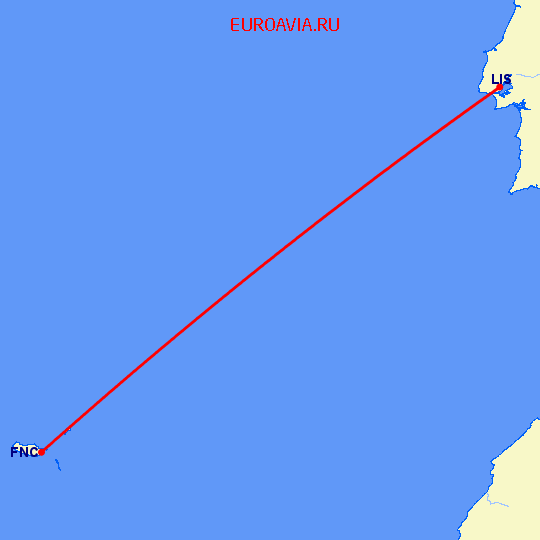 перелет Лиссабон — Фуншал  на карте