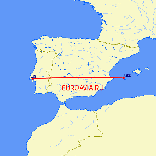 перелет Лиссабон — Ибица на карте