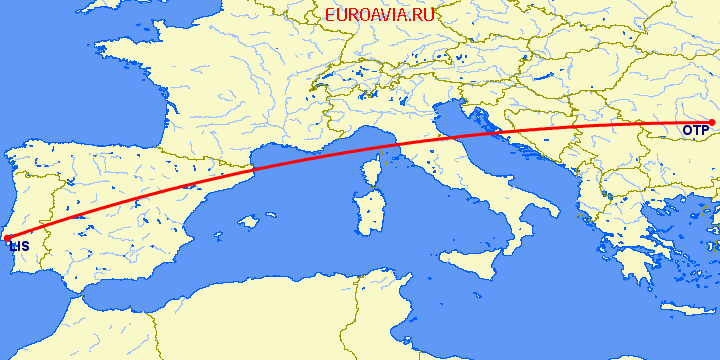 перелет Лиссабон — Бухарест на карте