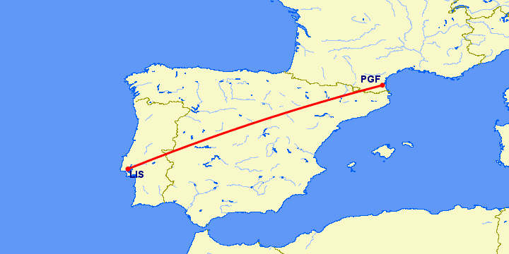 перелет Лиссабон — Перпиньян на карте