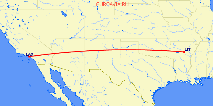 перелет Литл Рок — Лос Анджелес на карте