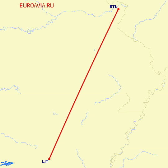 перелет Литл Рок — Сент Луис на карте