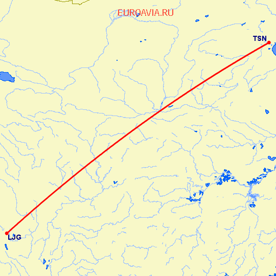 перелет Лицзян — Тяньцзинь на карте