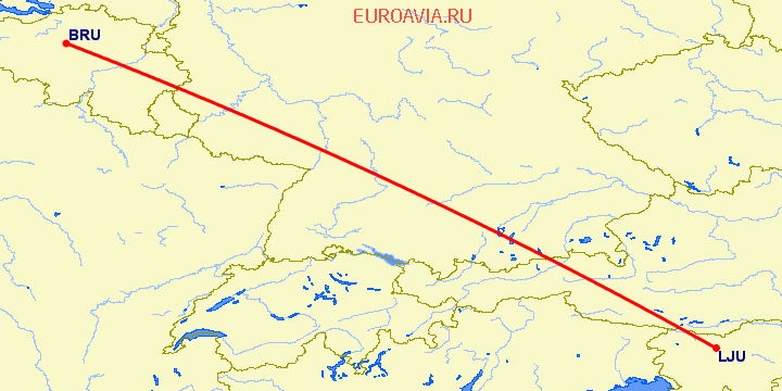 перелет Любляна — Брюссель на карте