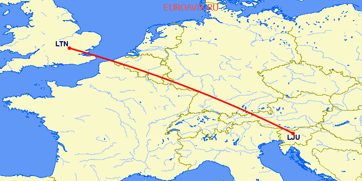 перелет Любляна — Luton на карте