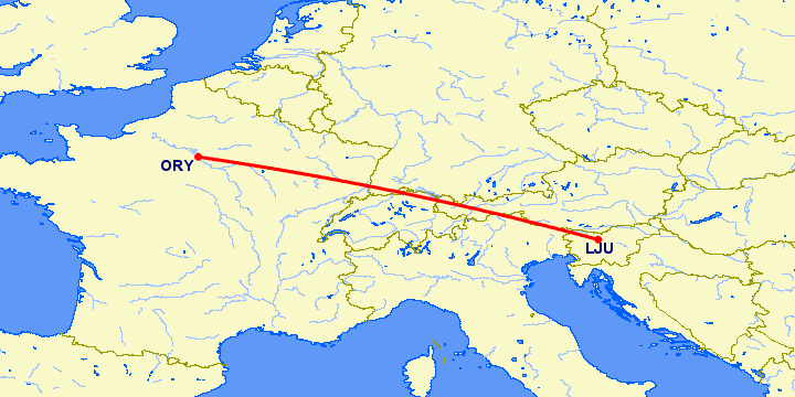 перелет Любляна — Париж на карте