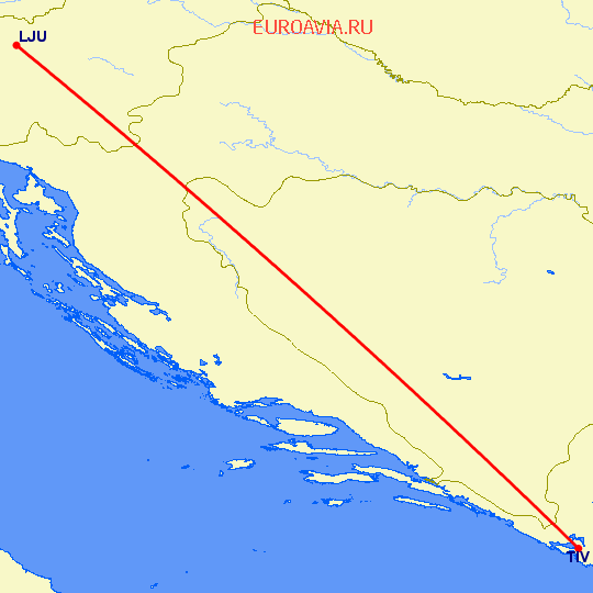 перелет Любляна — Тиват на карте