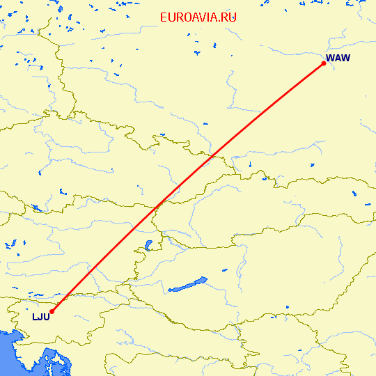 перелет Любляна — Варшава на карте