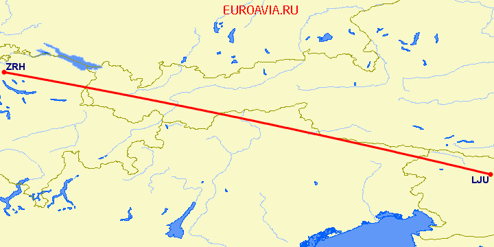 перелет Любляна — Цюрих на карте