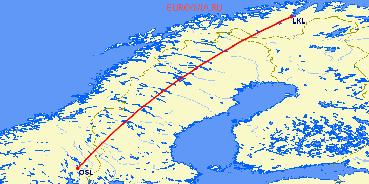 перелет Lakselv — Осло на карте