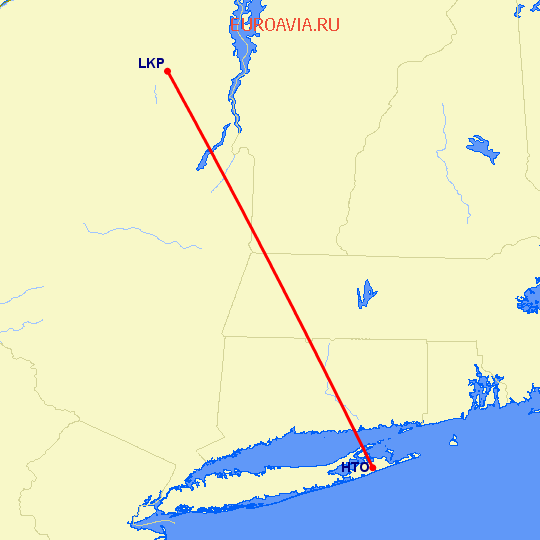 перелет Лейк Плесид — East Hampton на карте