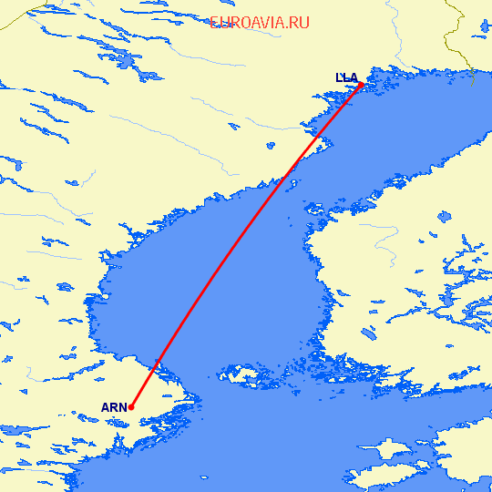 перелет Лулео — Стокгольм на карте