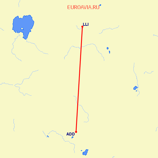 перелет Lalibela — Аддис Абеба на карте