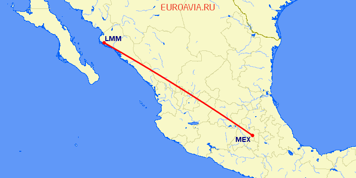 перелет Лос Мошис — Мексико Сити на карте