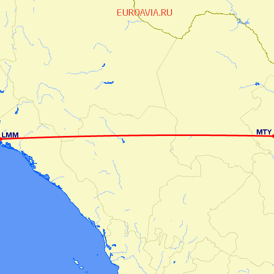 перелет Лос Мошис — Монтеррей на карте