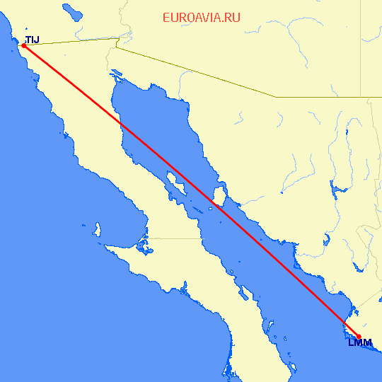 перелет Лос Мошис — Тихуана на карте
