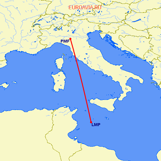 перелет Lampedusa — Парма на карте