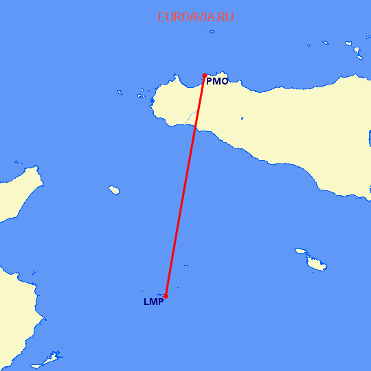 перелет Lampedusa — Палермо на карте