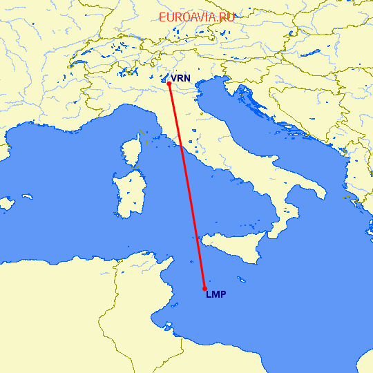 перелет Lampedusa — Верона на карте
