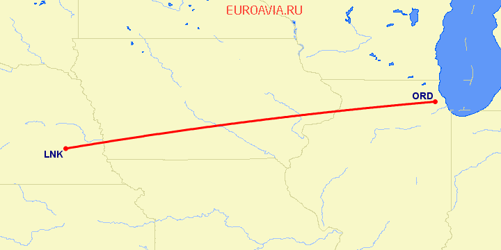 перелет Lincoln — Чикаго на карте