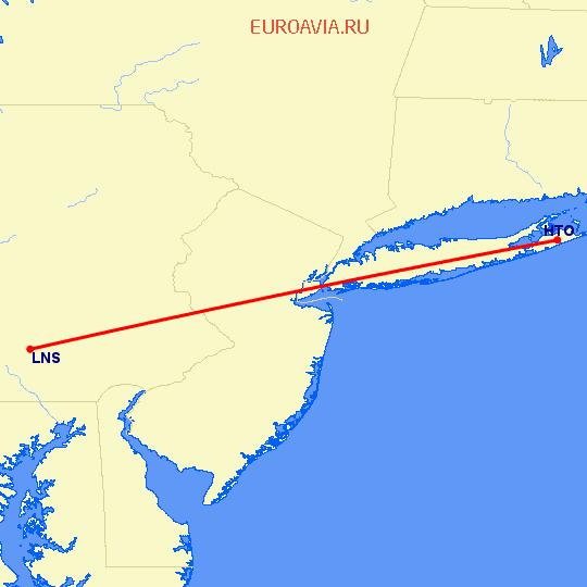 перелет Ланкастер — East Hampton на карте