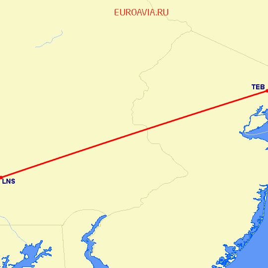 перелет Ланкастер — Teterboro на карте