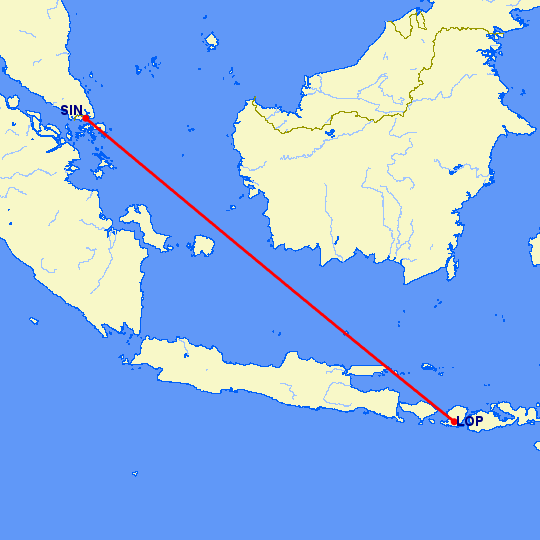 перелет Матарам — Сингапур на карте