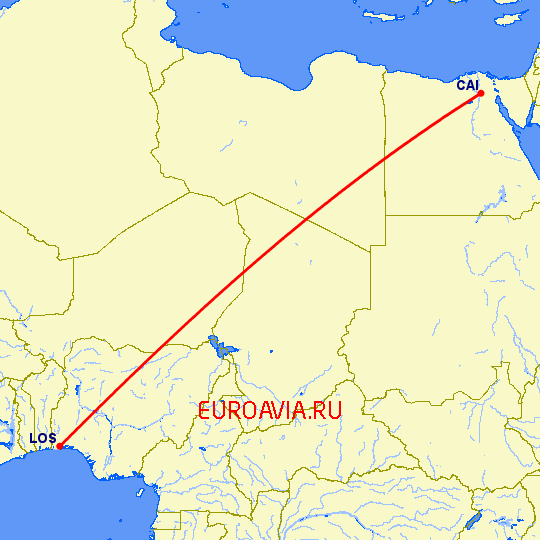 перелет Лагос — Каир на карте