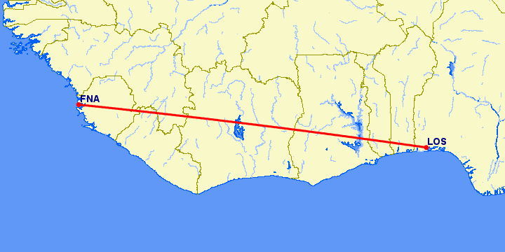 перелет Лагос — Freetown на карте